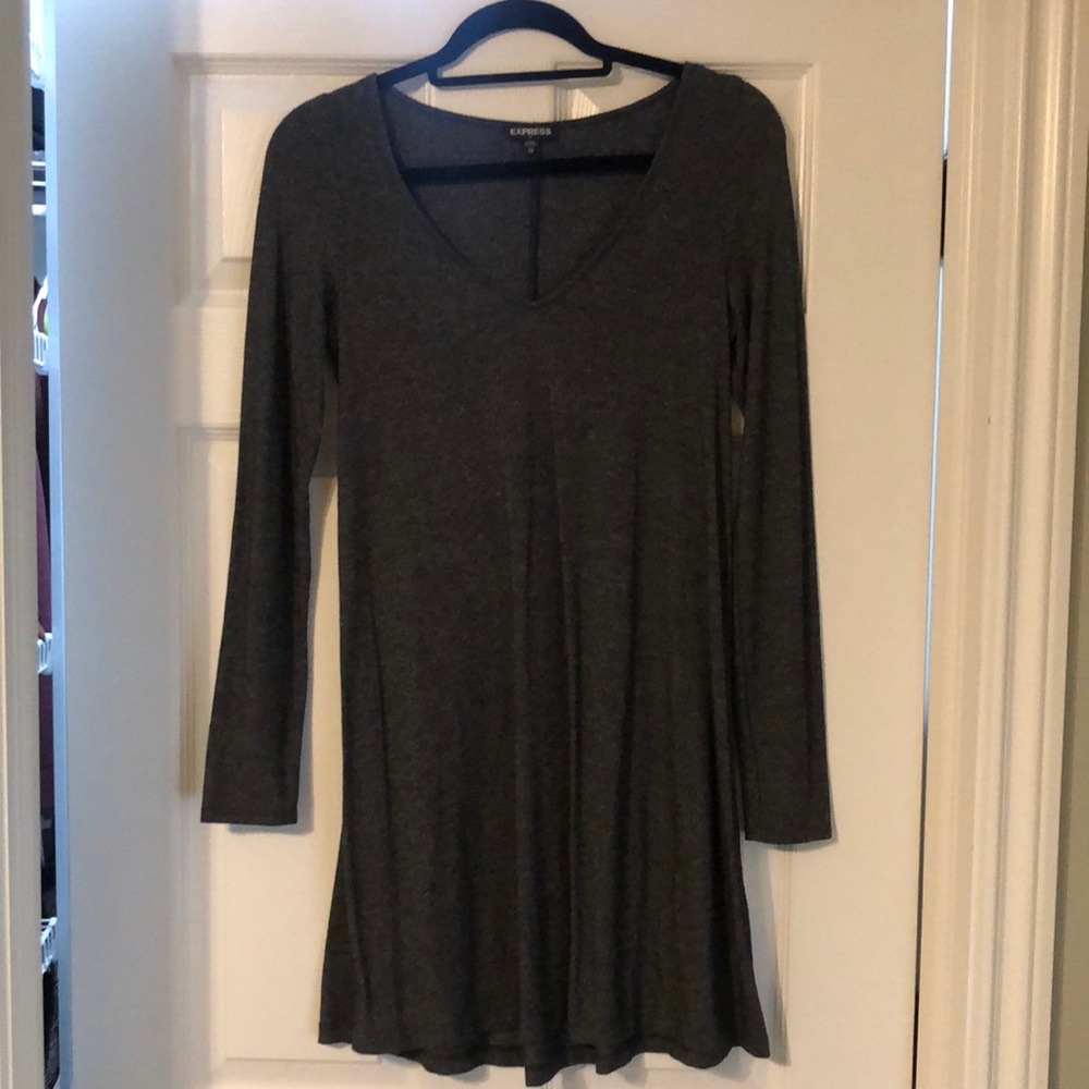 Casual grey long sleeve scoop neck dress